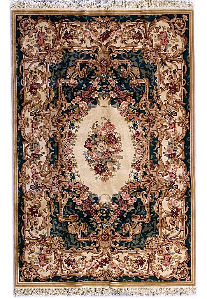 6 x 9 French Aubusson Handmade Rug GREEN #PIX-2947
