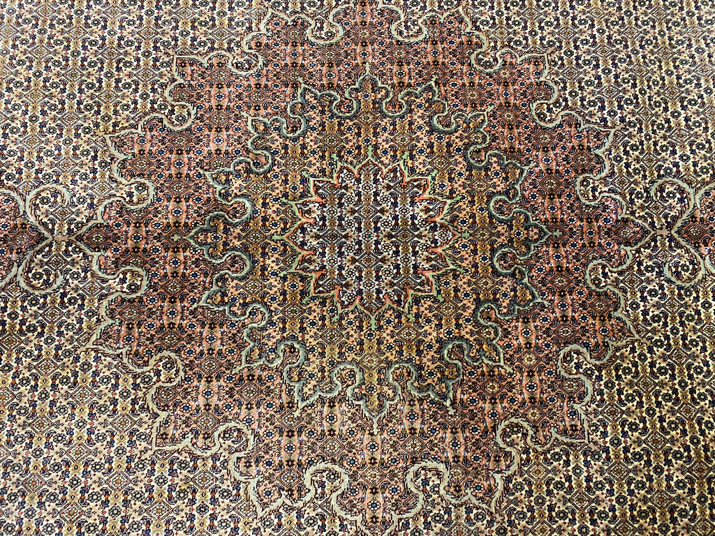 9.8 x 9.10 Pre-owned Persian Wool and Silk Tabriz Mahi Rug 400 KPSI #F-6661