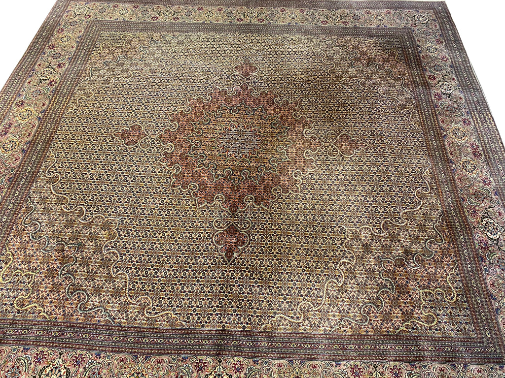 9.8 x 9.10 Pre-owned Persian Wool and Silk Tabriz Mahi Rug 400 KPSI #F-6661