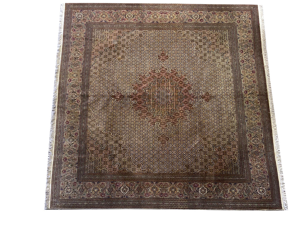 9.8 x 9.10 Pre-owned Persian Wool and Silk Tabriz Mahi Rug 400 KPSI #F-6661