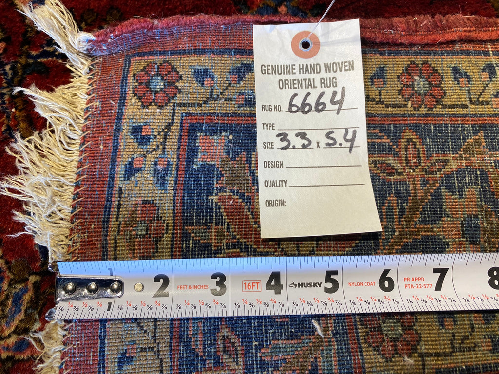 3.3 x 5.4 Antique Persian Sarouk Mohajeran 1930's #F-6664