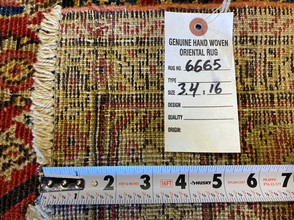 16' Feet Long Antique Persian Herati Runner 1950's #F-6665