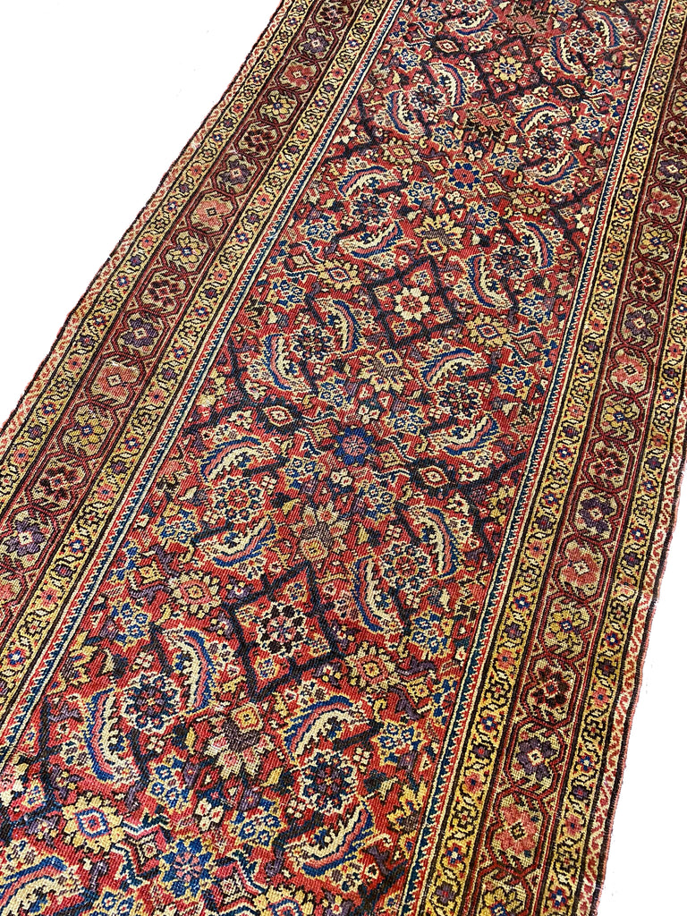 16' Feet Long Antique Persian Herati Runner 1950's #F-6665