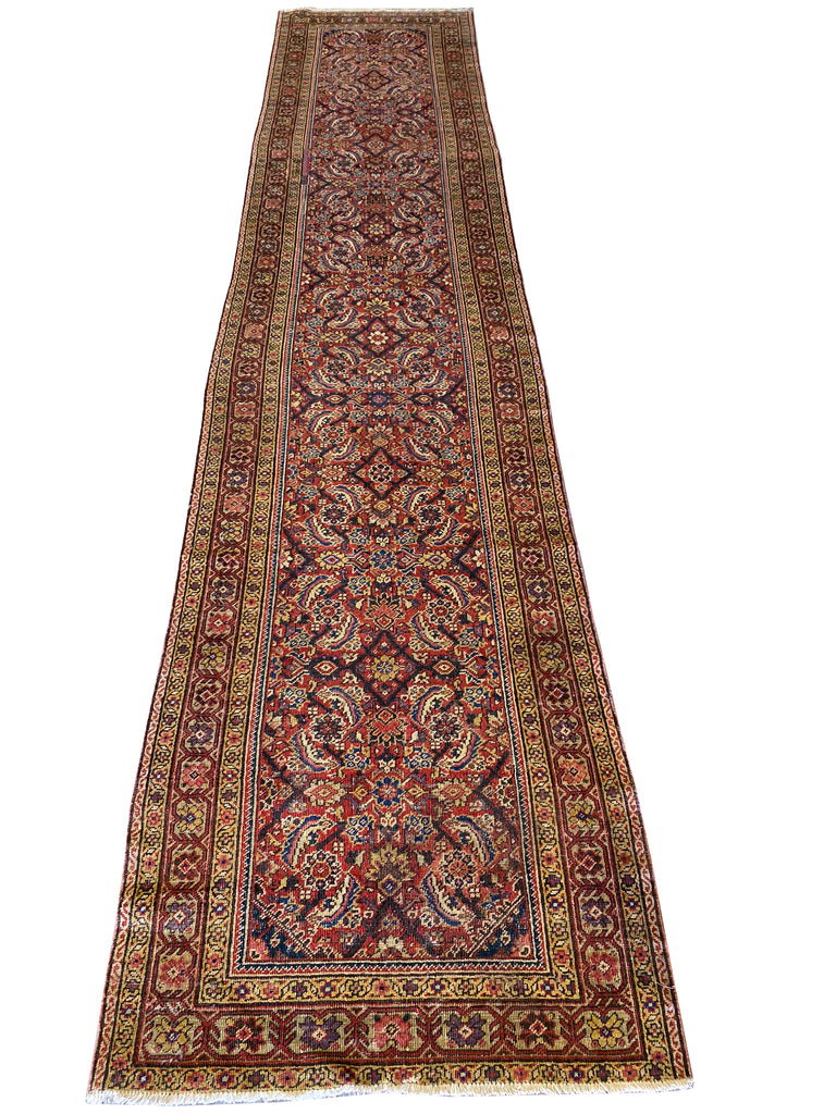16' Feet Long Antique Persian Herati Runner 1950's #F-6665