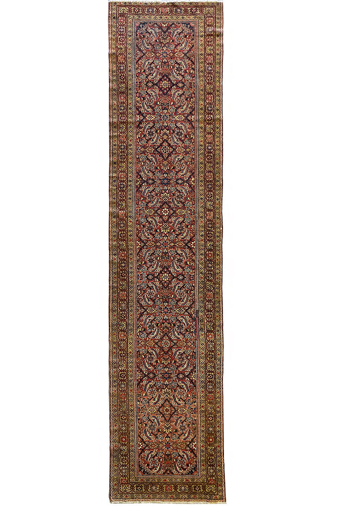 16' Feet Long Antique Persian Herati Runner 1950's #F-6665
