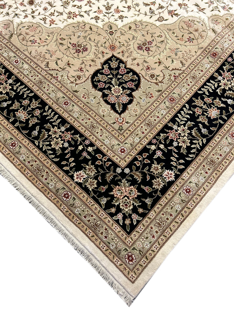 12.5 x 18 Large Ivory Silk & Wool Tabriz Rug 5844