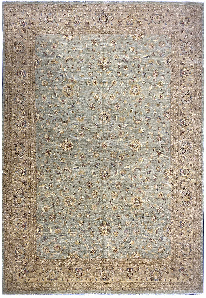 13.7 x 18.11 LIGHTGREEN Neutral Chobi Peshawar Rug Ziglar Oversize Carpet #PIX-15432