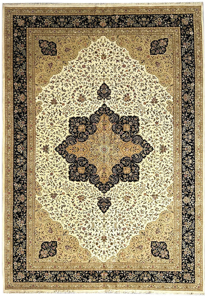 12.5 x 18 Large Ivory Silk & Wool Tabriz Rug 5844