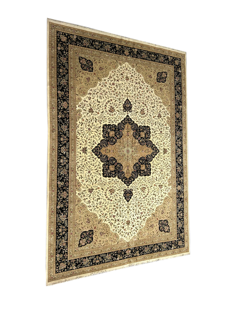 12.5 x 18 Large Ivory Silk & Wool Tabriz Rug 5844