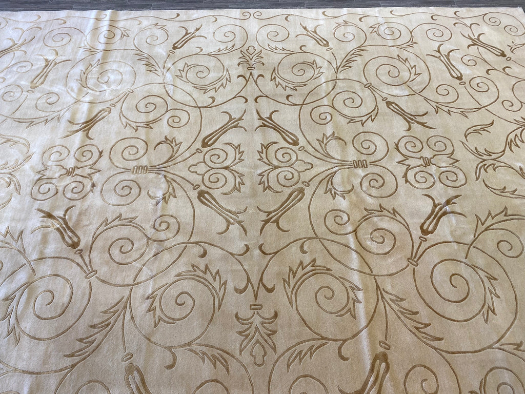 10 x 14.1 Modern Carpet Wool and Silk Quality Wool Handmade Contemporary Nepali Rug #F-6669