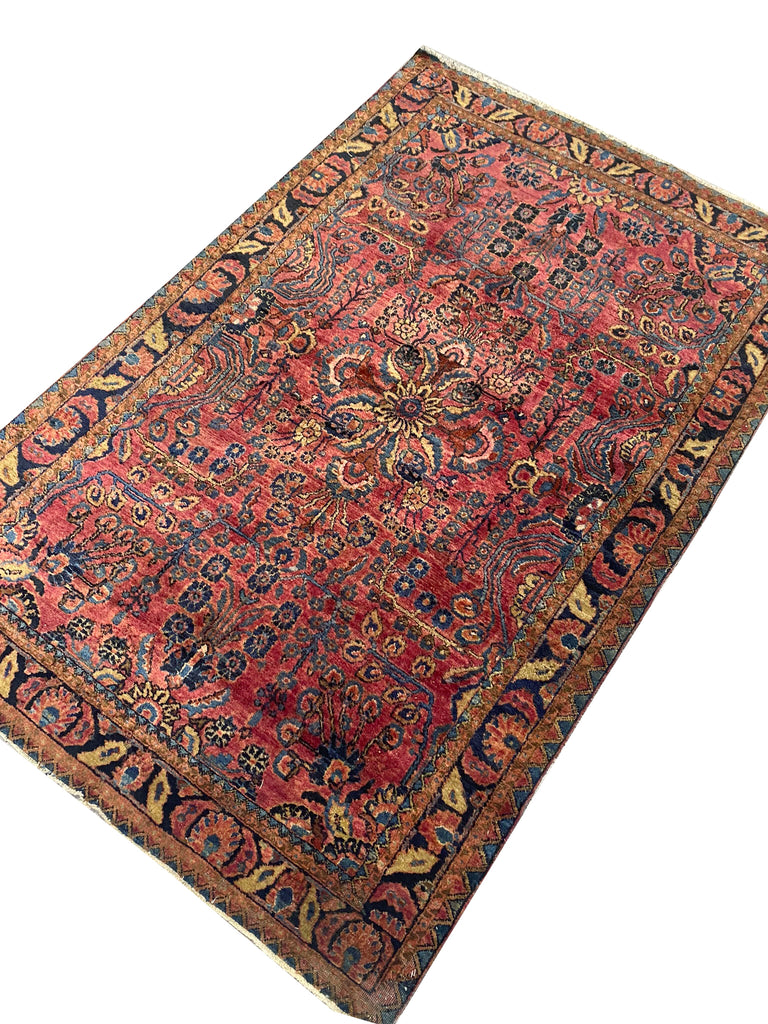 4.3 x 6.6 Antique Persian Sarouk Rug 1930's #F-6672