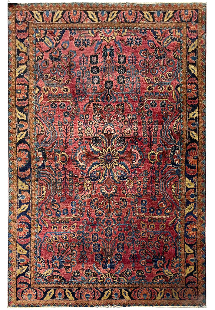 4.3 x 6.6 Antique Persian Sarouk Rug 1930's #F-6672