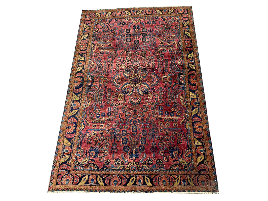 4.3 x 6.6 Antique Persian Sarouk Rug 1930's #F-6672