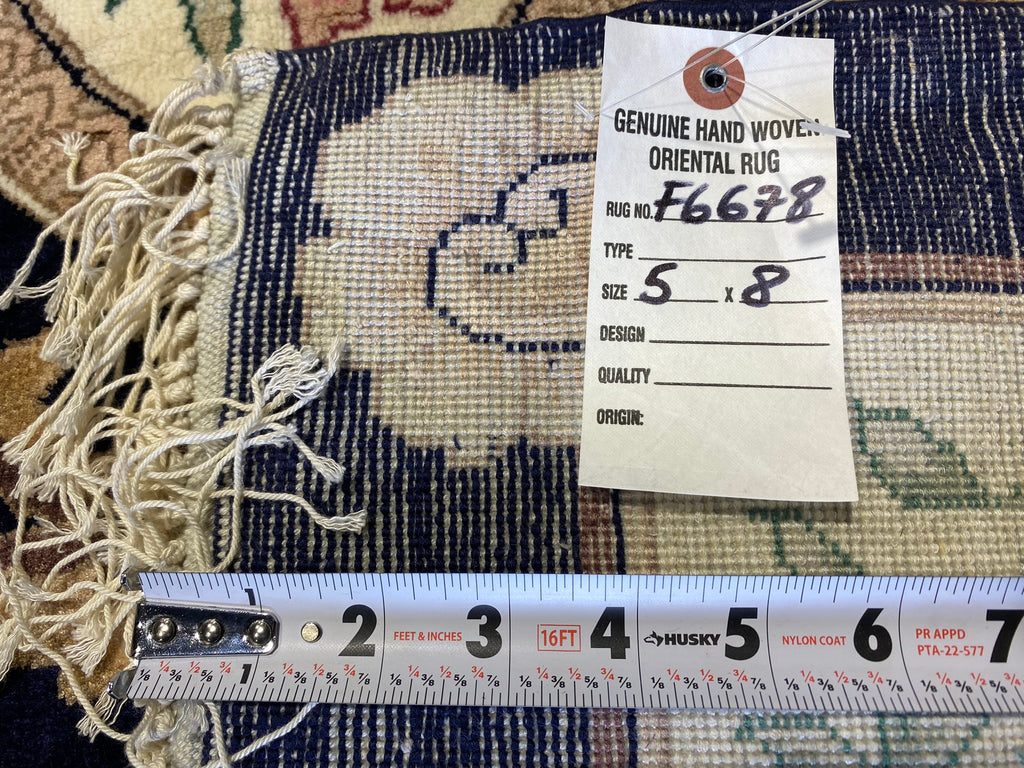 5 x 8 Handmade Bamboo Silk Aubusson Navy Blue #F-6678