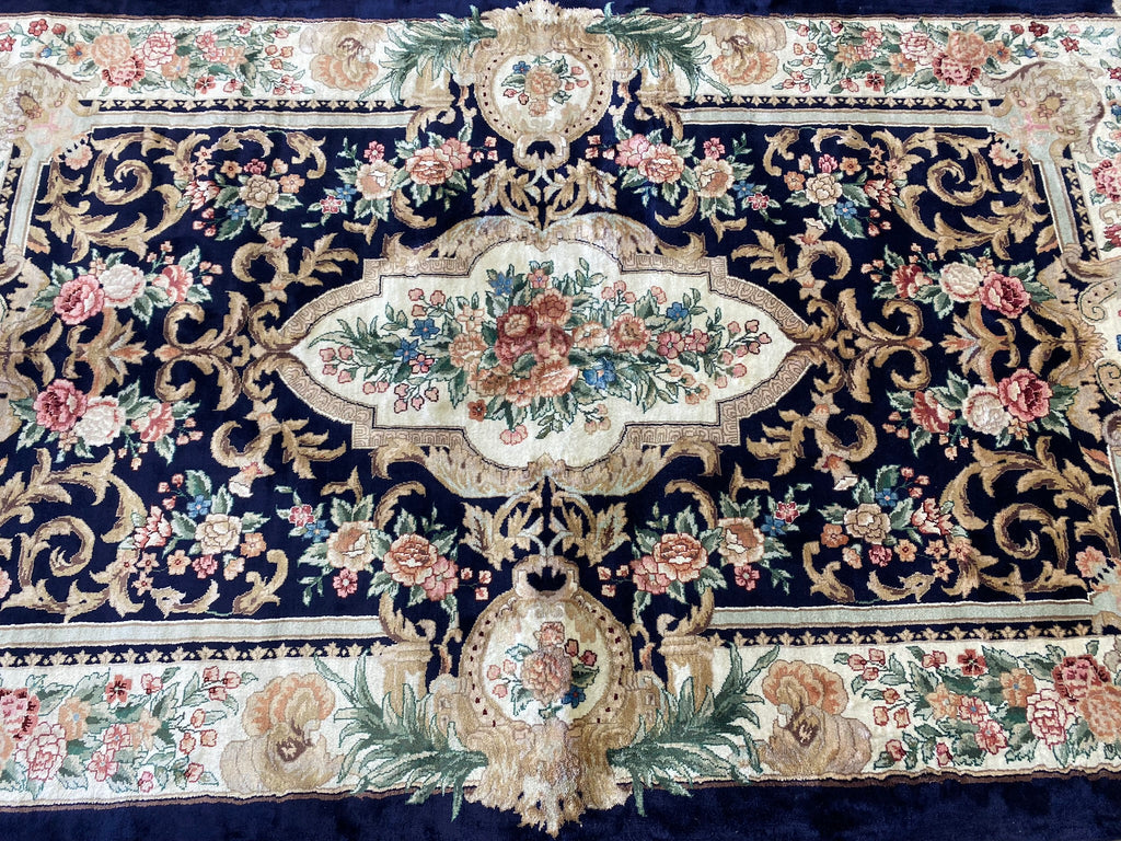 5 x 8 Handmade Bamboo Silk Aubusson Navy Blue #F-6678