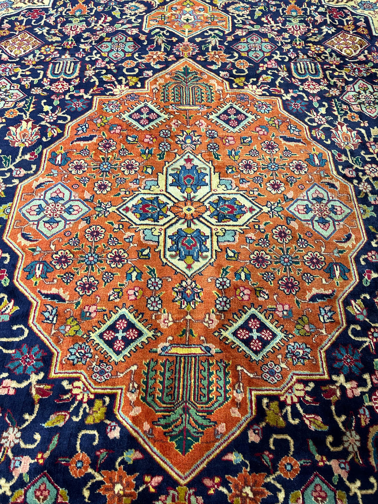 9.7 x 12.10 Semi-Antique Navy Blue Persian Unusual Tabriz Rug Pix-5914