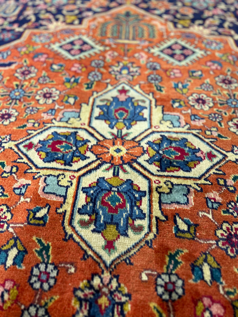 9.7 x 12.10 Semi-Antique Navy Blue Persian Unusual Tabriz Rug Pix-5914