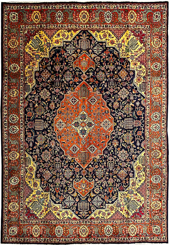 9.7 x 12.10 Semi-Antique Navy Blue Persian Unusual Tabriz Rug Pix-5914