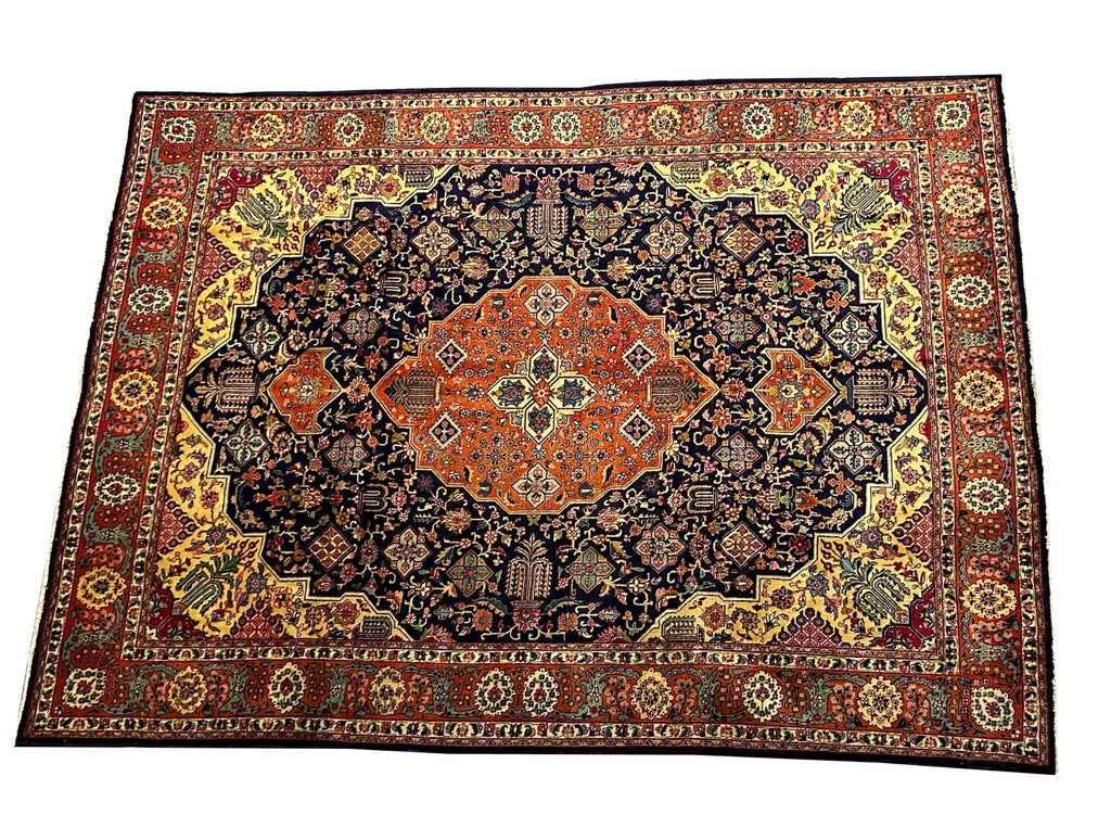 9.7 x 12.10 Semi-Antique Navy Blue Persian Unusual Tabriz Rug Pix-5914