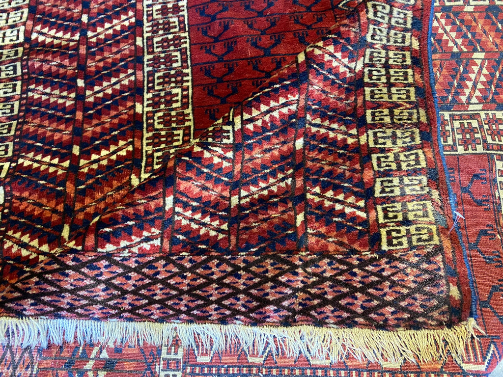 3.9 x 4.9 Antique Turkmen Russian Yamud Rug 1940's #F-6687