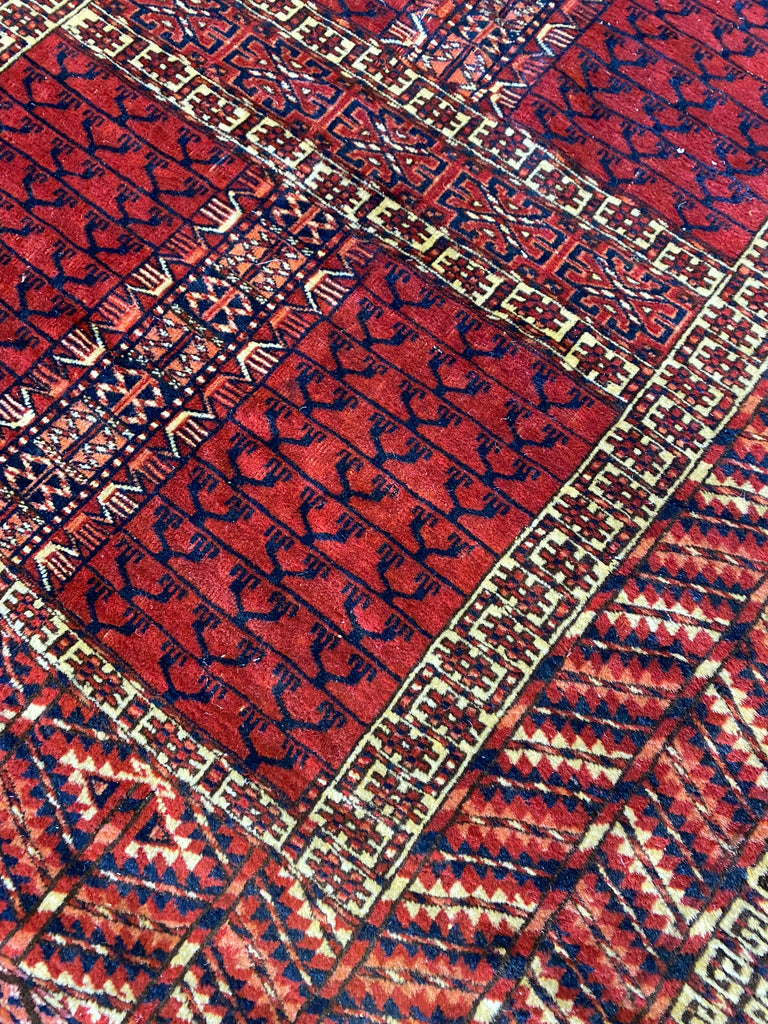 3.9 x 4.9 Antique Turkmen Russian Yamud Rug 1940's #F-6687