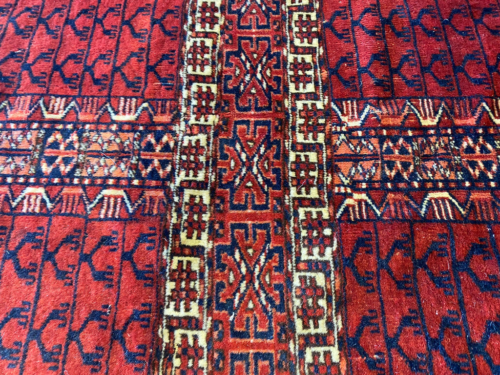 3.9 x 4.9 Antique Turkmen Russian Yamud Rug 1940's #F-6687
