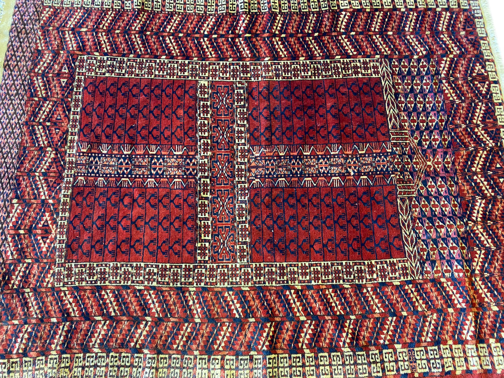 3.9 x 4.9 Antique Turkmen Russian Yamud Rug 1940's #F-6687