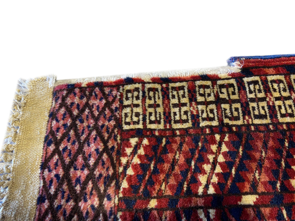 3.9 x 4.9 Antique Turkmen Russian Yamud Rug 1940's #F-6687