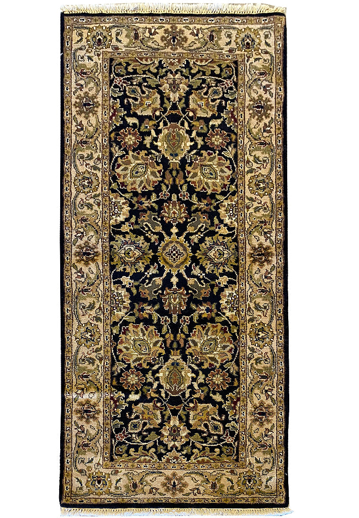 2.8 x 6 Black Indian Style Hand-knotted Runner Rug 14458