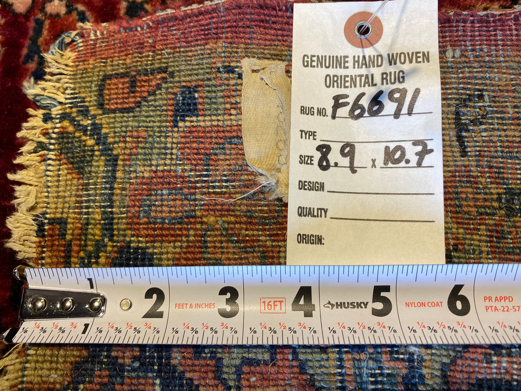 8.9 x 10.7 ANTIQUE Traditional Persian Hand-Knotted Sarouk Rug #F-6691