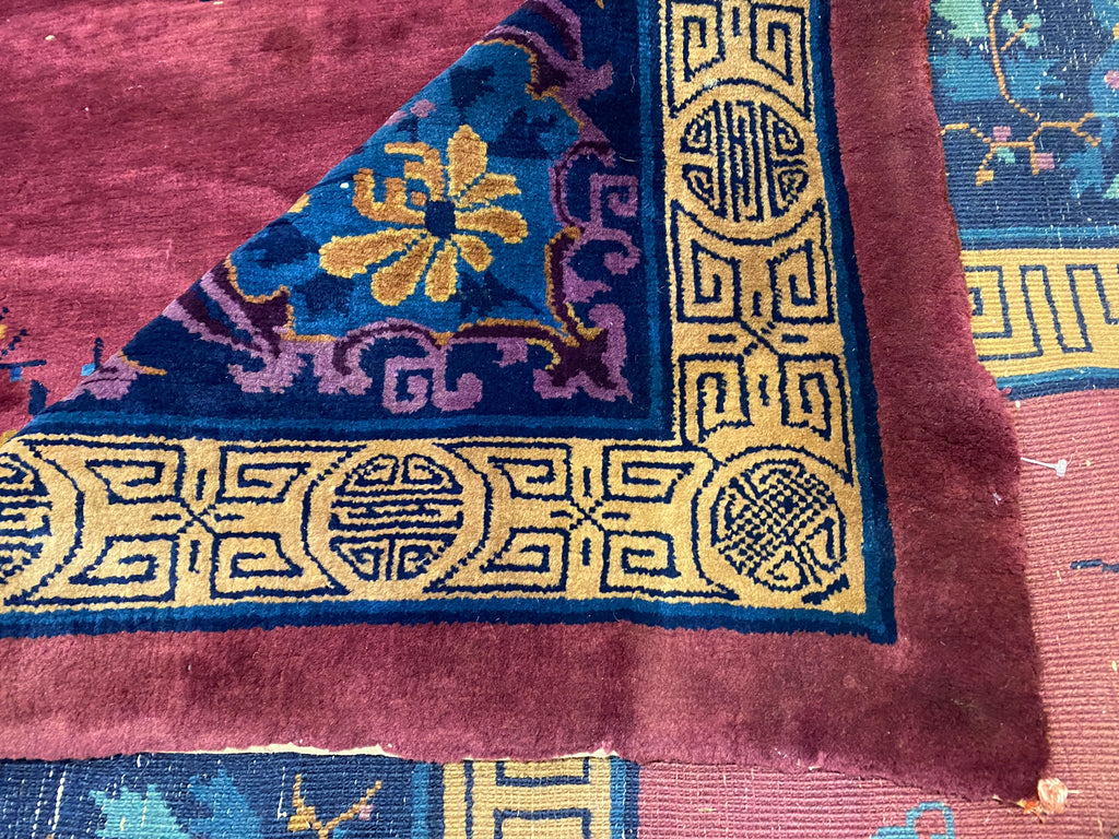 10 x 13 Antique ART DECO Chinese Rug Plum #F-6733