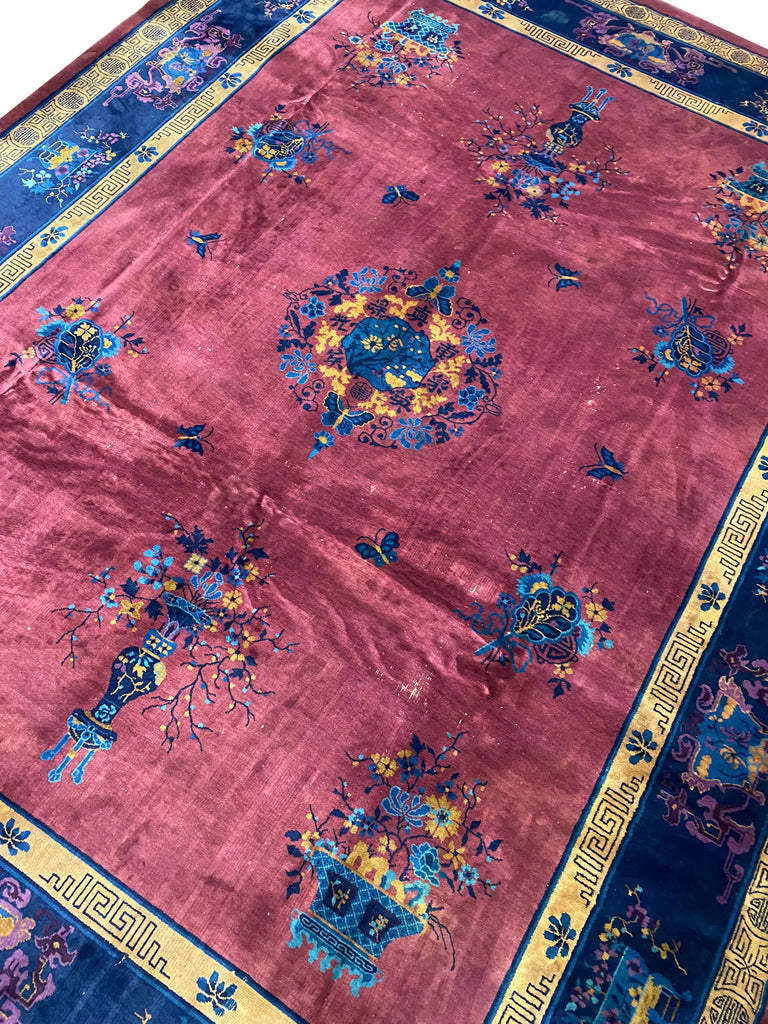 10 x 13 Antique ART DECO Chinese Rug Plum #F-6733