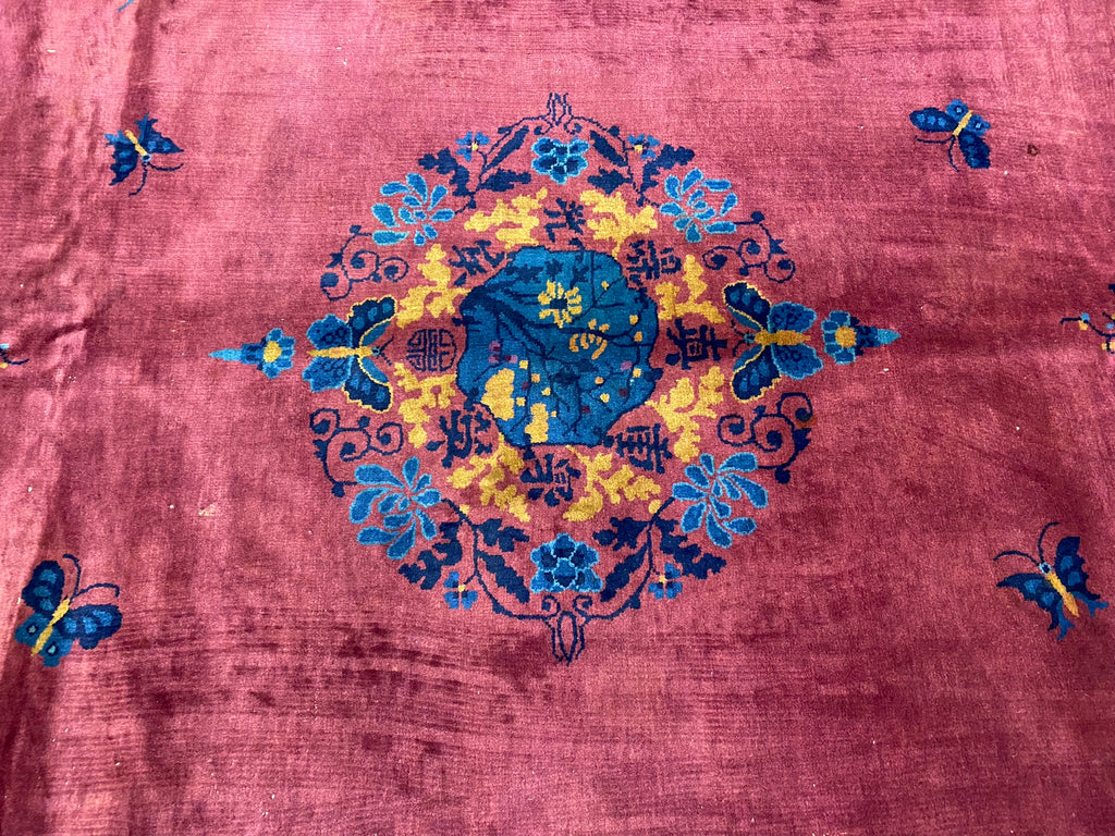 10 x 13 Antique ART DECO Chinese Rug Plum #F-6733