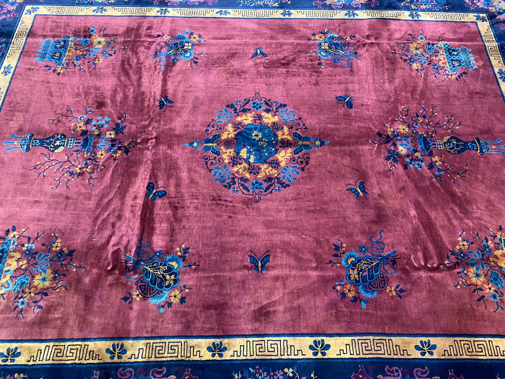 10 x 13 Antique ART DECO Chinese Rug Plum #F-6733