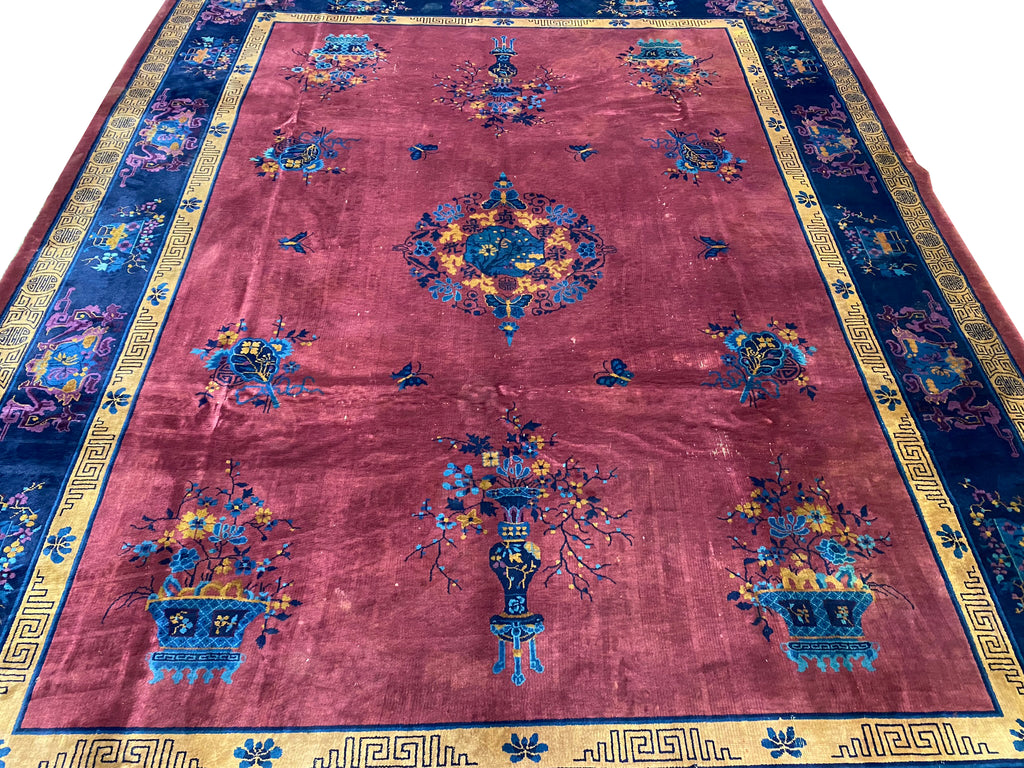 10 x 13 Antique ART DECO Chinese Rug Plum #F-6733