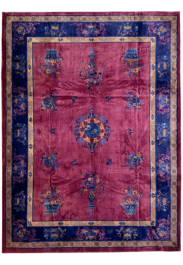 10 x 13 Antique ART DECO Chinese Rug Plum #F-6733