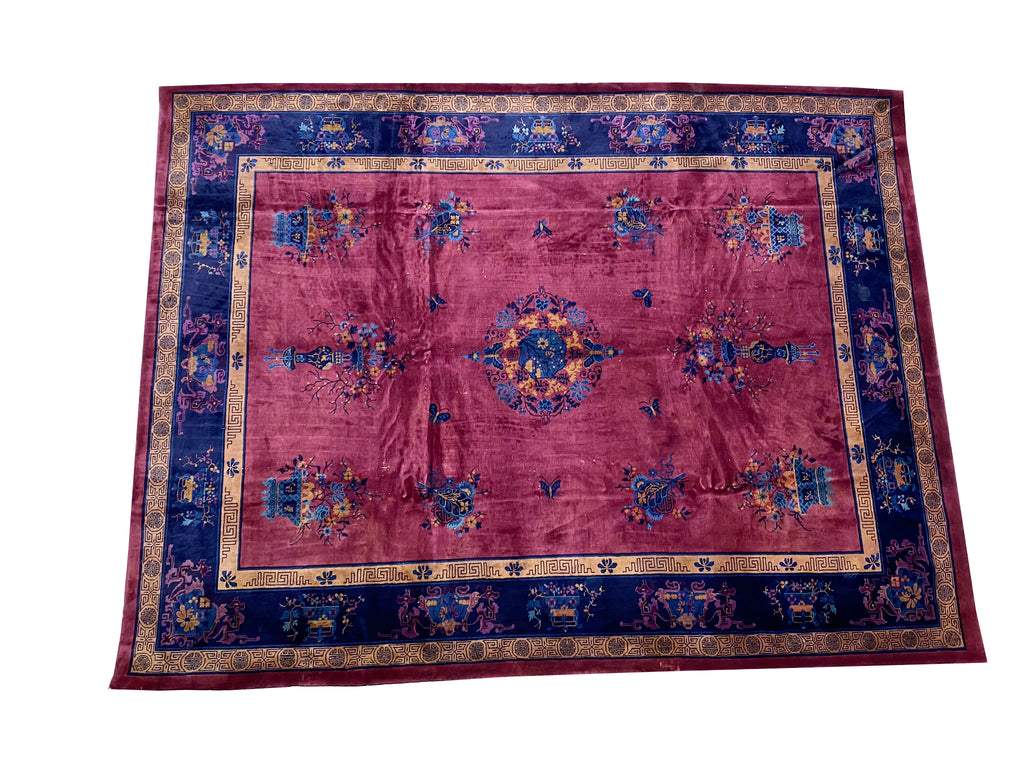 10 x 13 Antique ART DECO Chinese Rug Plum #F-6733
