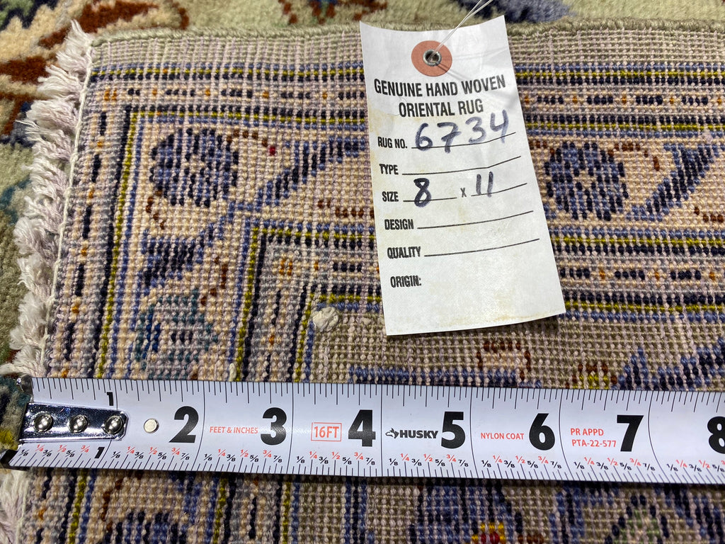 8 x 11 Pre-owned Persian Kashan Rug LIGHT GREEN #F-6734