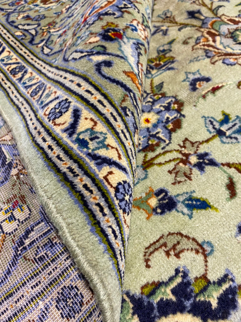 8 x 11 Pre-owned Persian Kashan Rug LIGHT GREEN #F-6734