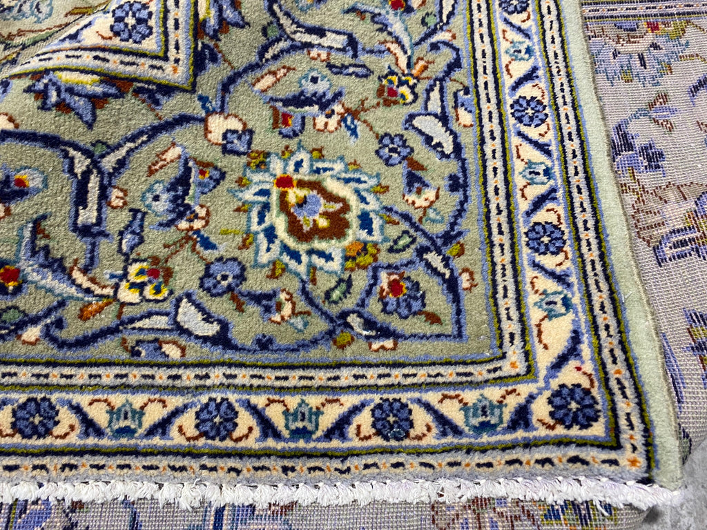 8 x 11 Pre-owned Persian Kashan Rug LIGHT GREEN #F-6734