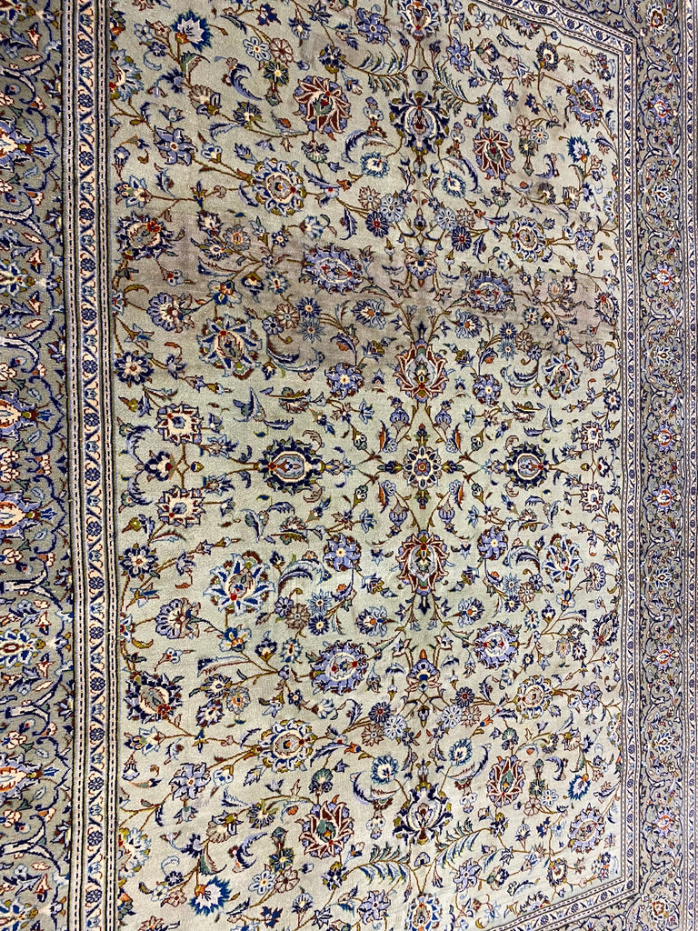 8 x 11 Pre-owned Persian Kashan Rug LIGHT GREEN #F-6734