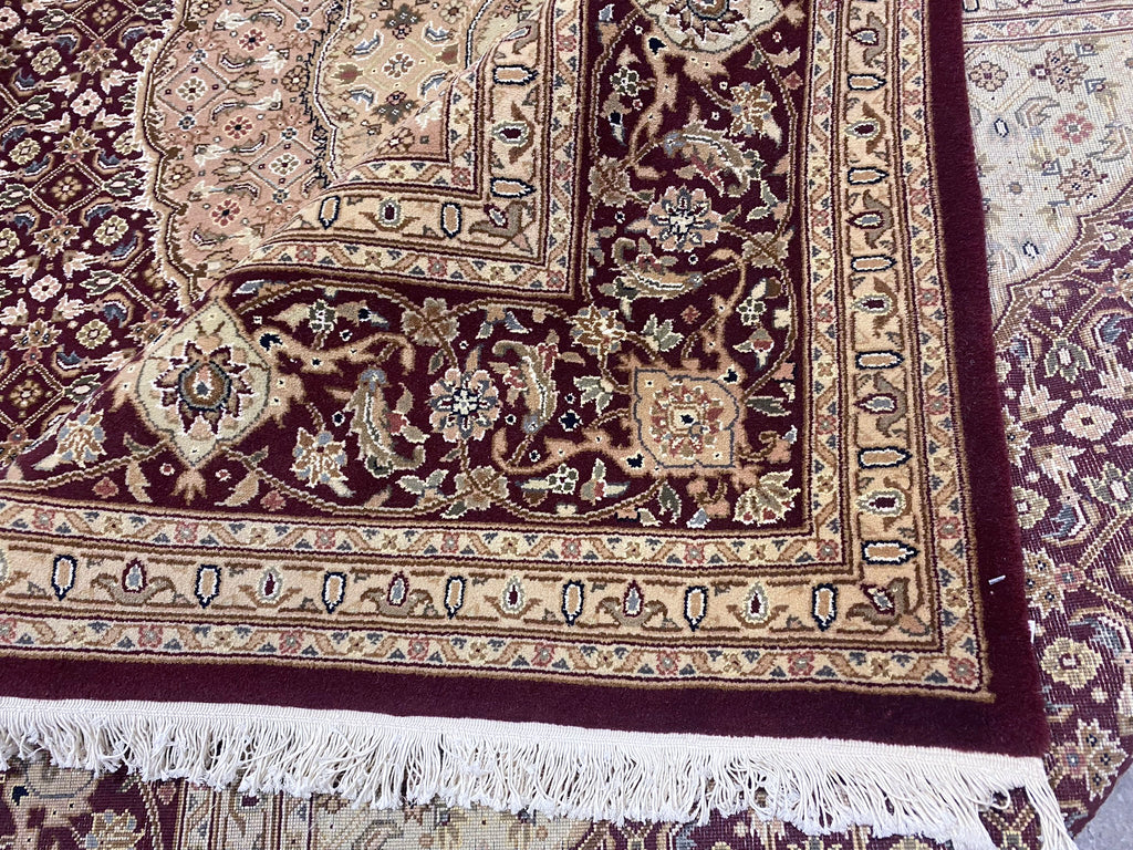 7.9 x 9.9 Quality Handmade Wool & Silk Mahi Tabriz Rug BURGUNDY #F-6738