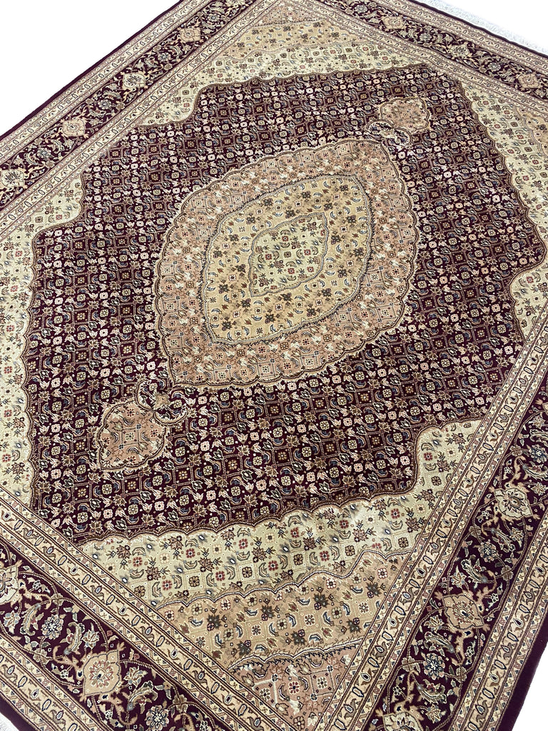 7.9 x 9.9 Quality Handmade Wool & Silk Mahi Tabriz Rug BURGUNDY #F-6738