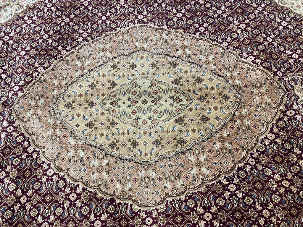 7.9 x 9.9 Quality Handmade Wool & Silk Mahi Tabriz Rug BURGUNDY #F-6738