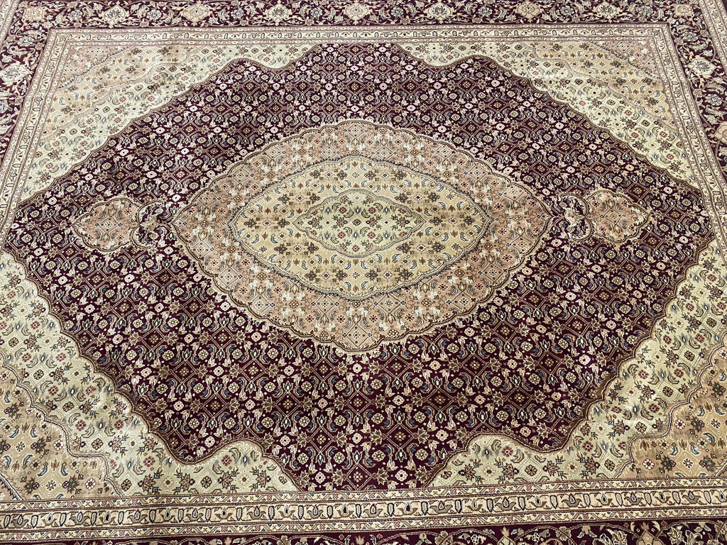 7.9 x 9.9 Quality Handmade Wool & Silk Mahi Tabriz Rug BURGUNDY #F-6738