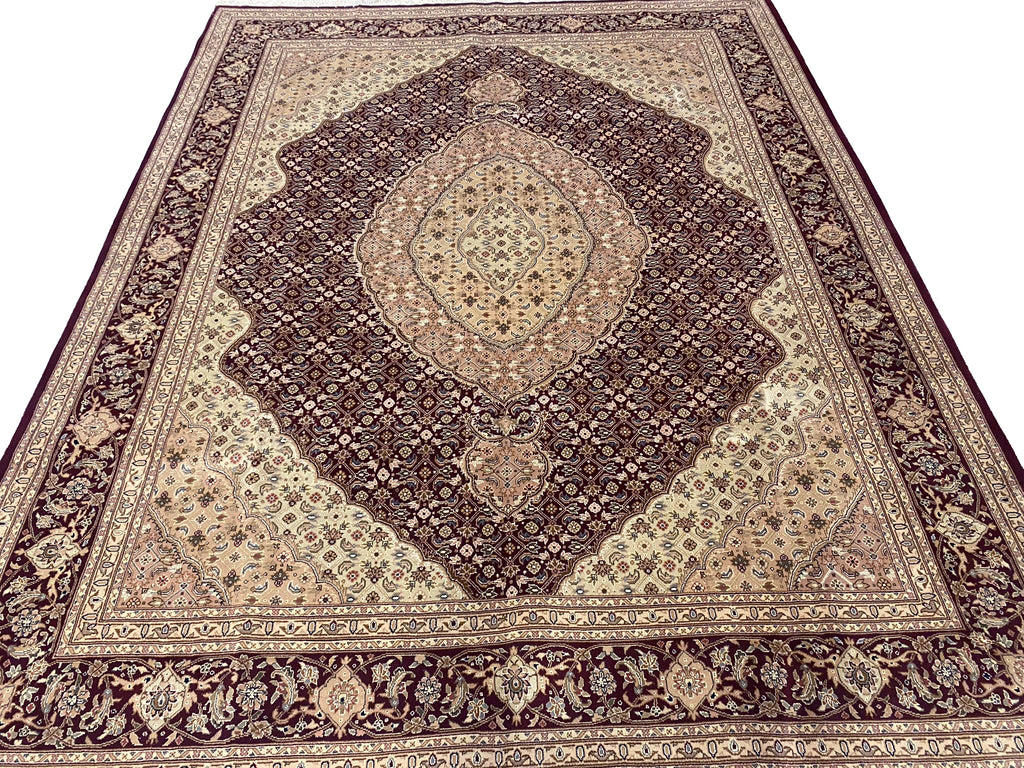 7.9 x 9.9 Quality Handmade Wool & Silk Mahi Tabriz Rug BURGUNDY #F-6738