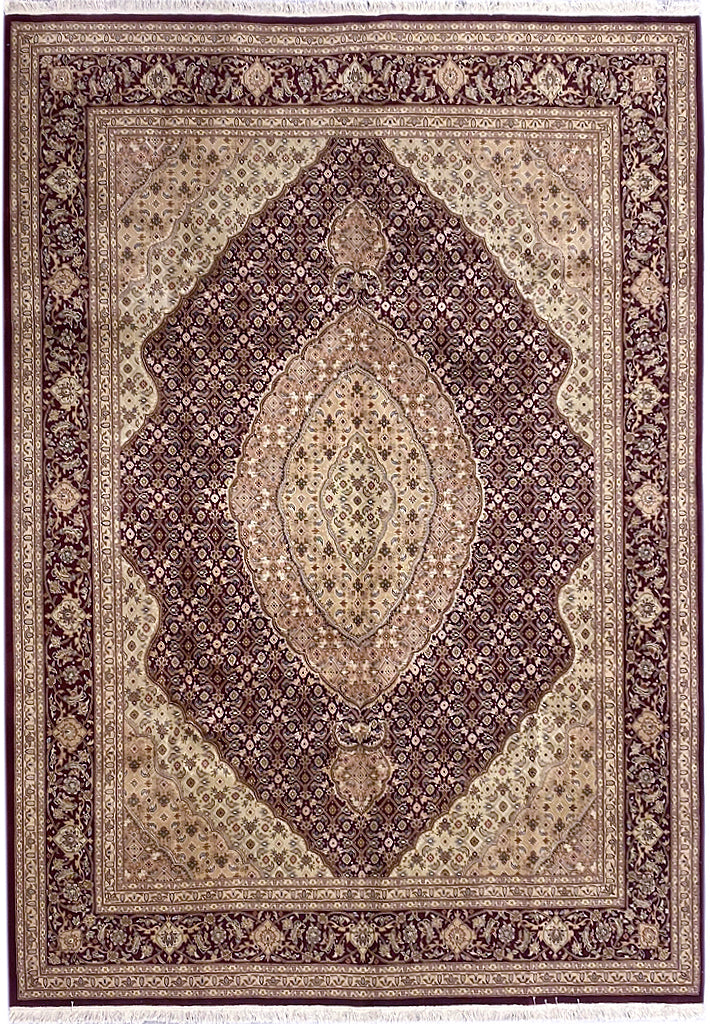 7.9 x 9.9 Quality Handmade Wool & Silk Mahi Tabriz Rug BURGUNDY #F-6738