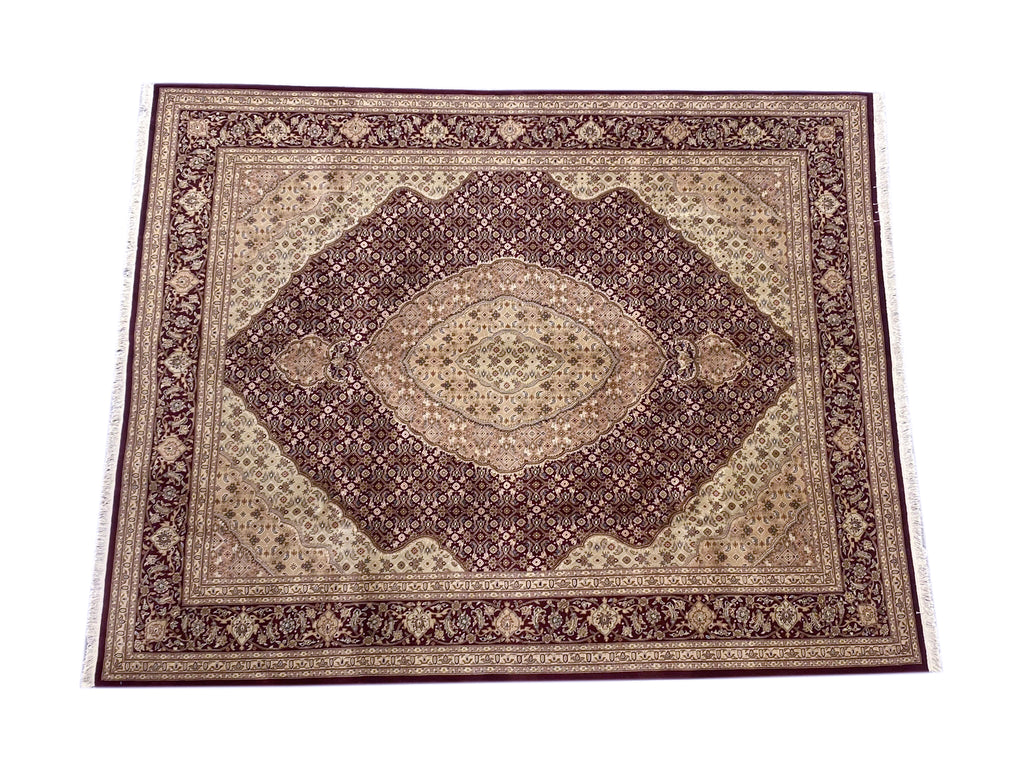 7.9 x 9.9 Quality Handmade Wool & Silk Mahi Tabriz Rug BURGUNDY #F-6738