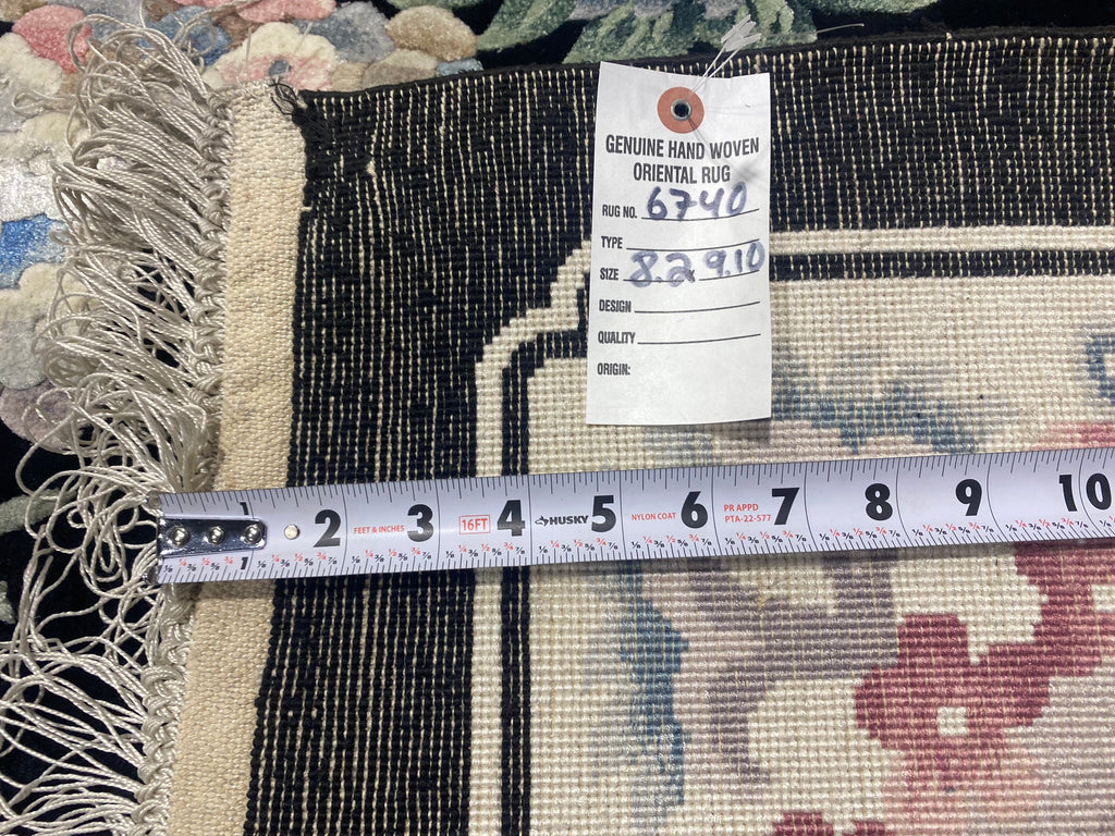 8.2 x 9.10 Handmade French Aubusson Rug BLACK BAMBOO SILK #F-6740