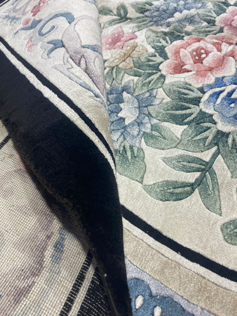 8.2 x 9.10 Handmade French Aubusson Rug BLACK BAMBOO SILK #F-6740